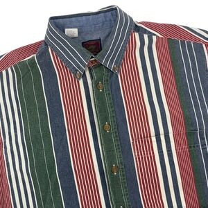 Vintage Duxbak Striped Button Down Short Sleeve Shirt Mens Large USA Made‎
